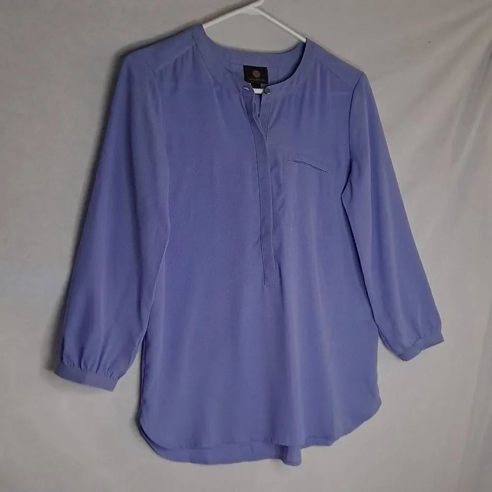 JM Collection Pleat Back Blouse Soft Iris XSmall